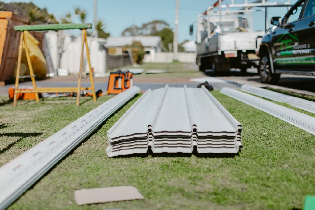 Colorbond roof panels ready for installation